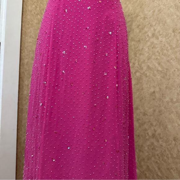 VTG Y2K 2000s Hot Pink Fully Beaded Sequin Open Back Formal Prom Dress - Picture 4 of 13